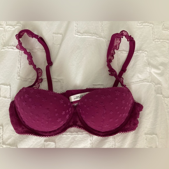 Victoria's Secret PINK Burgundy Star Print Bra 34B - Picture 1 of 4